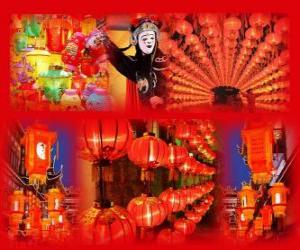 yapboz Fener Festivali Çin Yeni Yılı kutlamaları sonudur. Güzel kağıt fenerler